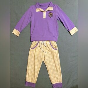 LSU Purple and Gold Girls’ Jogger Set with Embroidered Tiger